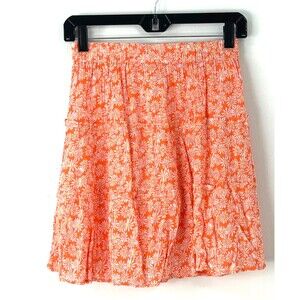 New Sim & Sam Womens Orange Floral Mini Skirt Tiered Ruffle Lined Sz M 1369E2